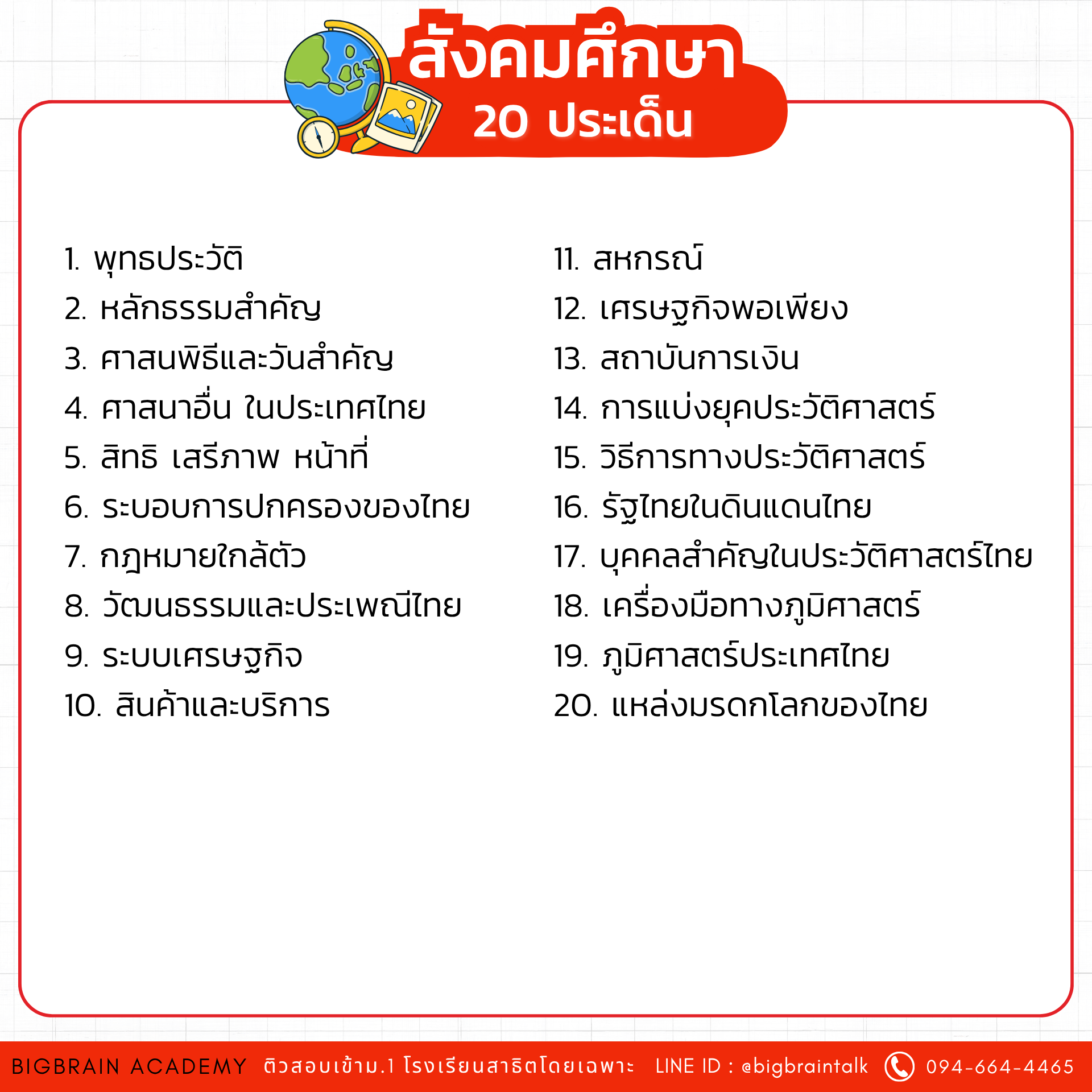 สังคมศึกษา 20 ประเด็น ก่อนสอบเข้า ม.1